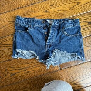 Free People Distressed Blue Denim Shorts